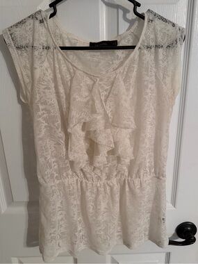 The Limited Off-White Lace Overlay Blouse